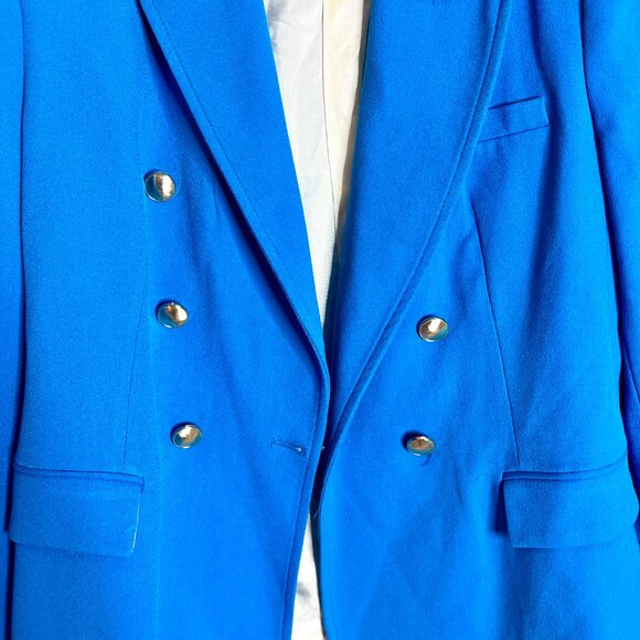 Zara Blue Double-Breasted Gold-Button Blazer Professional Old Money Size XL - Picture 5 of 8